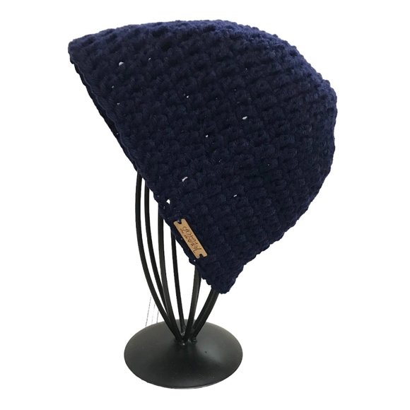 Brand New Handmade Crochet Simple Blue Fitted Beanie Hat Adult Size - Picture 1 of 4